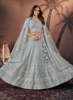 Premium Net Sky Blue Wedding Wear Hand Work Lehenga Choli